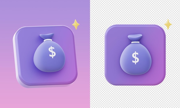 simple 3d purple money bag icons for UI UX web mobile apps social media ads designs