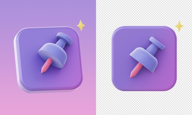 simple 3d purple paper push pin clipart icons for UI UX web mobile apps social media ads designs