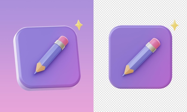 Simple 3d purple pencil illustration icons for UI UX web mobile apps social media ads designs