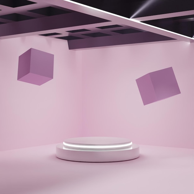 Simple 3D render empty white podium on pink background