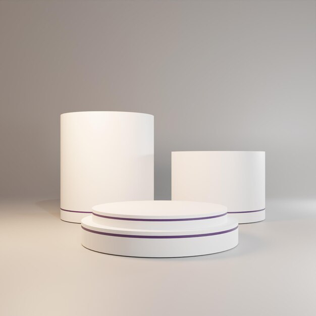 Simple 3D rendering white podium with purple stripe on white background