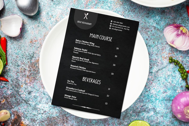 PSD simple black food menu mockup