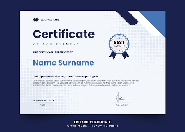 Simple blue and modern certificate template