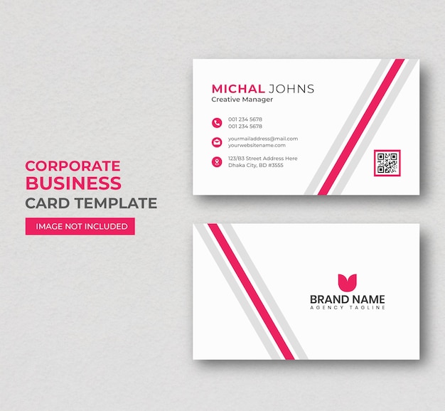 Simple and clean white deep pink line business card design print ready