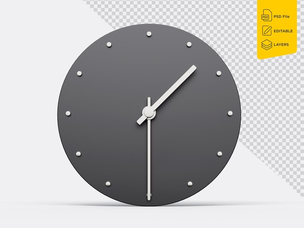 PSD simple clock gray 130 one thirty half past 1 o39clock modern minimal clock 3d illustration