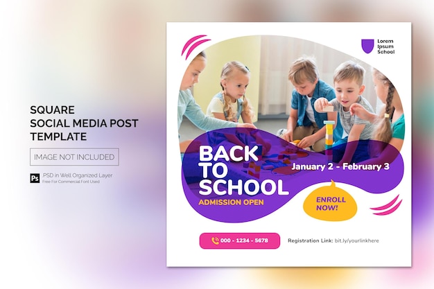 Simple Colorful School Admission Education Square Social Media Post Web banner Template