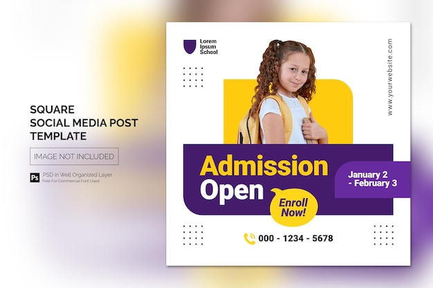 Simple Colorful School Admission Education Square Social Media Post Web banner Template