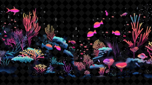 Simple Coral Reef 16 Bit Pixel With Fish and Sea Fans and Ge Y2K Shape Neon Color Art Collections