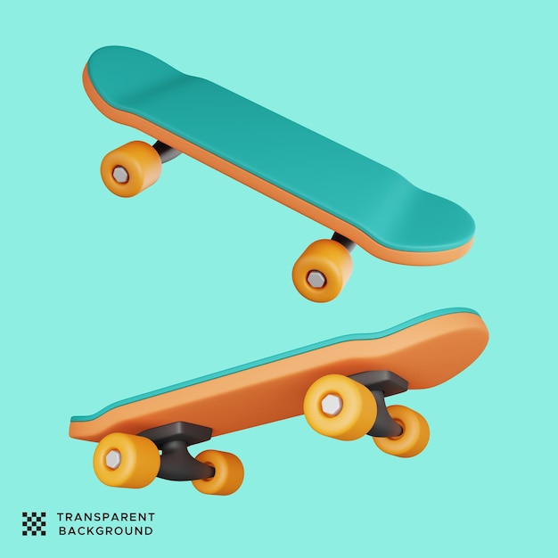 Simple and Cute Isolated 3D Illustration of a Skateboard