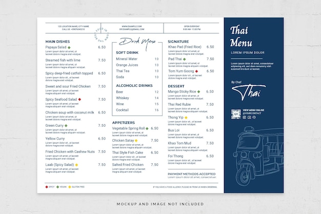 PSD simple food menu template in psd for thai restaurant