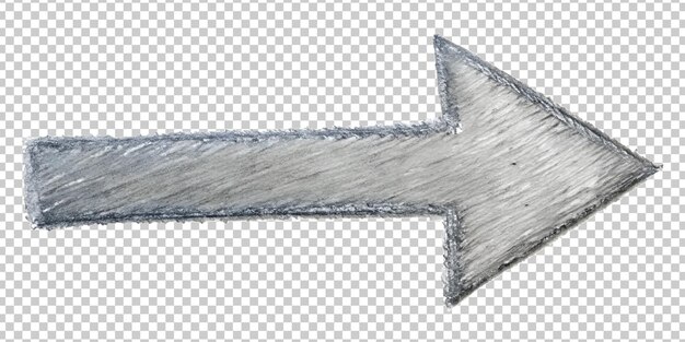 PSD simple gray arrow drawn with pencil pointing to the right cut out transparent