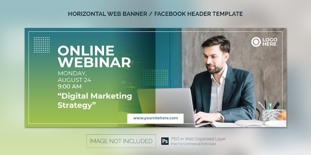 PSD simple horizontal web banner template for online class program promotion