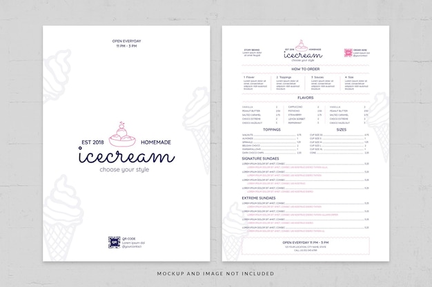 PSD simple ice cream cafe menu template in psd