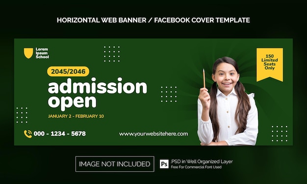 Simple Minimal Back To School Admission Horizontal Banner or Facebook Cover Advertising Template