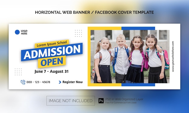 Simple Minimal Back To School Admission Horizontal Banner or Facebook Cover Advertising Template