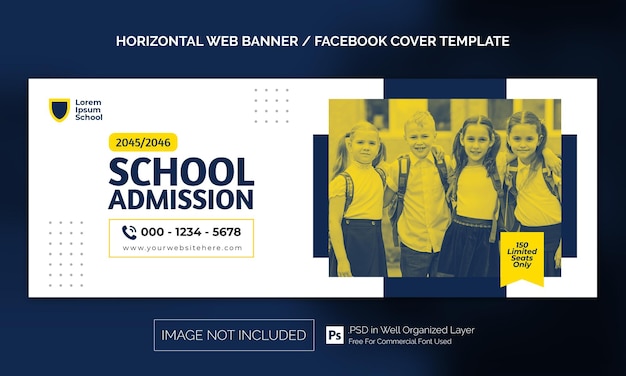 Simple Minimal Back To School Admission Horizontal Banner or Facebook Cover Advertising Template