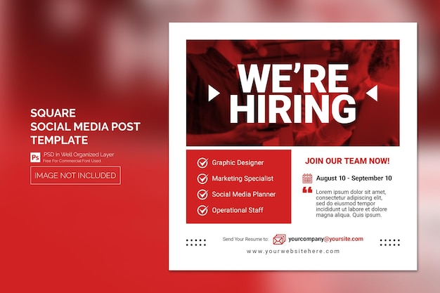 Simple Minimal Job Vacancy Square Banner or Social Media Post Template