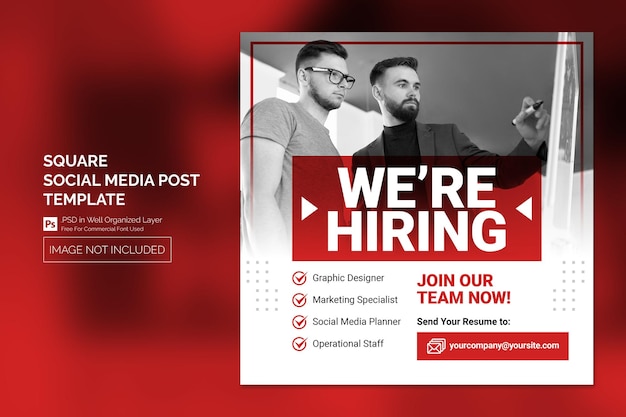 Simple Minimal Job Vacancy Square Banner or Social Media Post Template