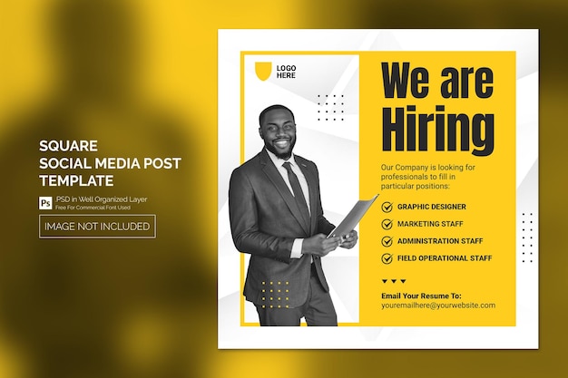 Simple Minimal Job Vacancy Square Banner or Social Media Post Template