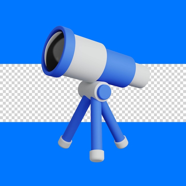 Simple minimalism telescope in blue and white color 3d rendering icon