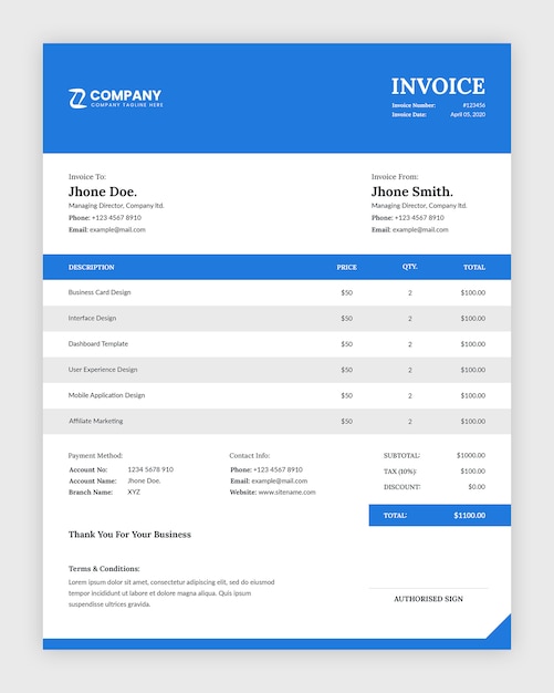 PSD simple minimalist business invoice template design