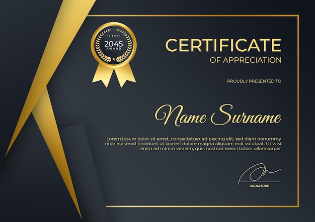 PSD simple modern black gold certificate template for business corporate online education webinar