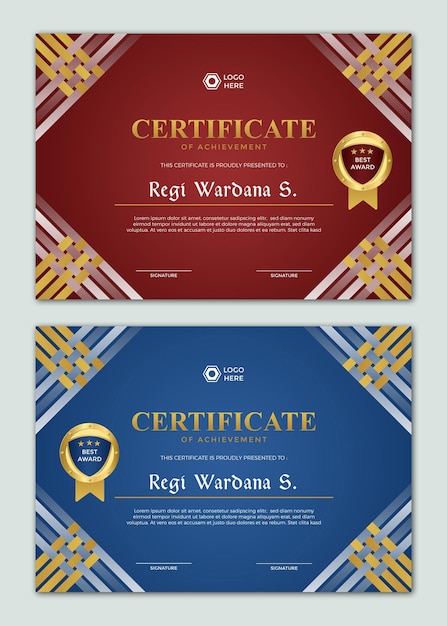 simple modern certificate template set design red and blue colour