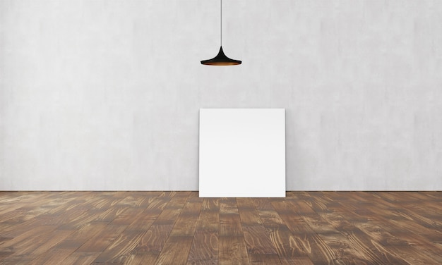 Simple modern interior with box sofa lamp and empty poster