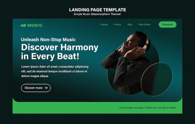 Simple Music Landing Page Glassmorphism Themed