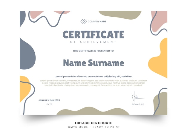 Simple organic shapes certificate design template