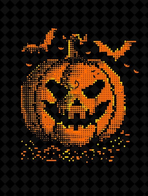 Simple Pumpkin 8 Bit Pixel With Vines and Bats and Zigzag Pa Y2K Shape Neon Color Art Collections