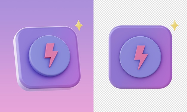 simple purple 3d lightning bolt energy power icon for UI UX web mobile apps social media ads designs