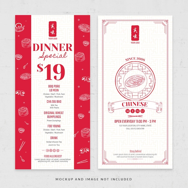 Simple Red Chinese Food Cuisine Menu Flyer Template in PSD V1