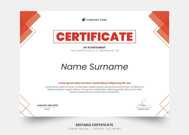 Simple red and modern certificate template