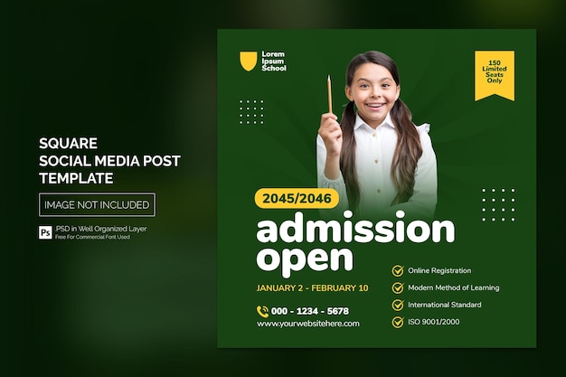 Simple School Admission Education Square Social Media Post Web banner Template