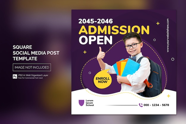 Simple School Admission Education Square Social Media Post Web banner Template