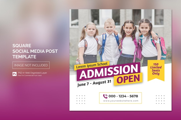 Simple School Admission Education Square Social Media Post Web banner Template