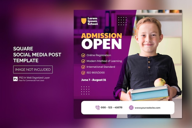 Simple School Admission Education Square Social Media Post Web banner Template