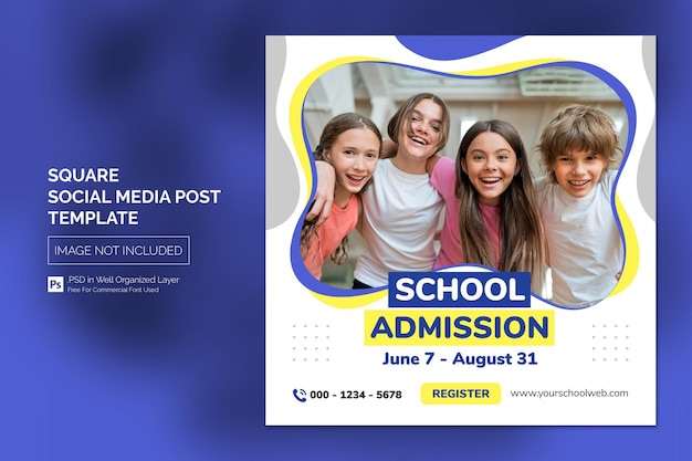 Simple School Admission Education Square Social Media Post Web banner Template