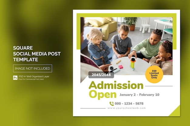 Simple School Admission Education Square Social Media Post Web banner Template