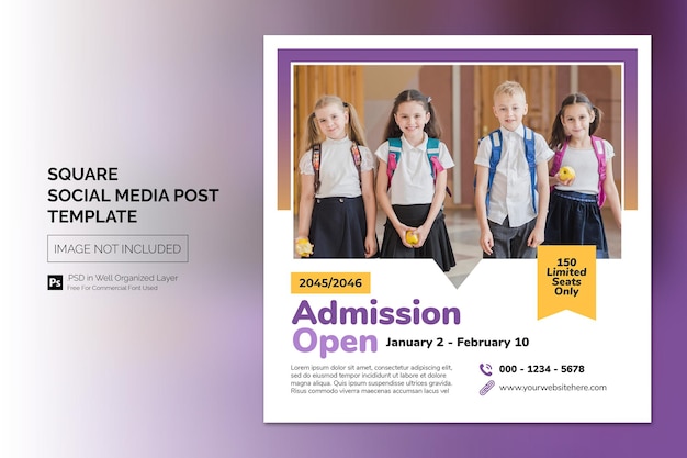 Simple School Admission Education Square Social Media Post Web banner Template