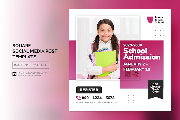 Simple School Admission Education Square Social Media Post Web banner Template