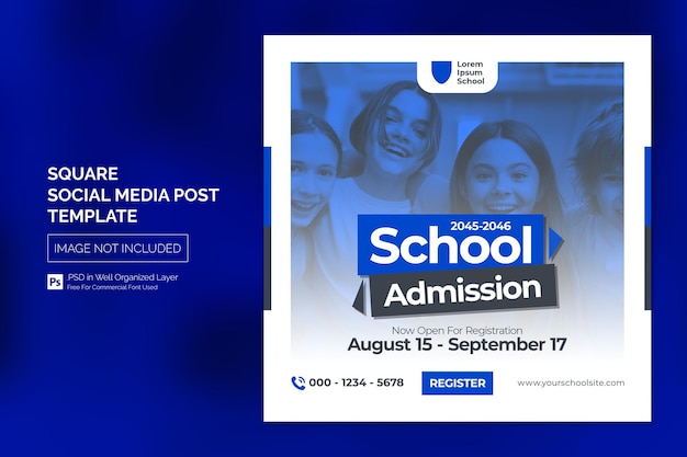 Simple School Admission Education Square Social Media Post Web banner Template