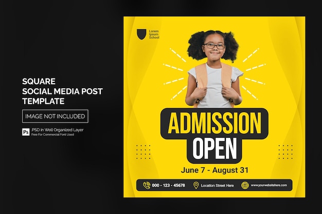 Simple School Admission Education Square Social Media Post Web banner Template