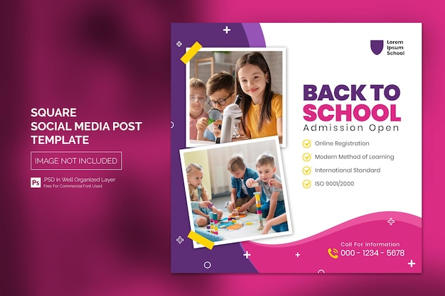 Simple School Admission Education Square Social Media Post Web banner Template