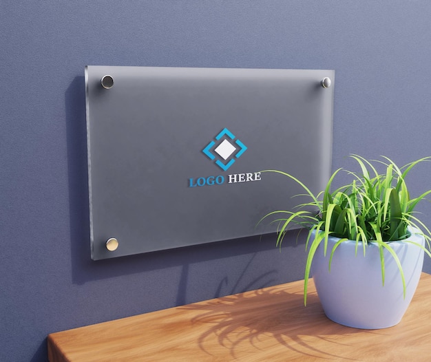 Simple Wall Glass Logo Mockup