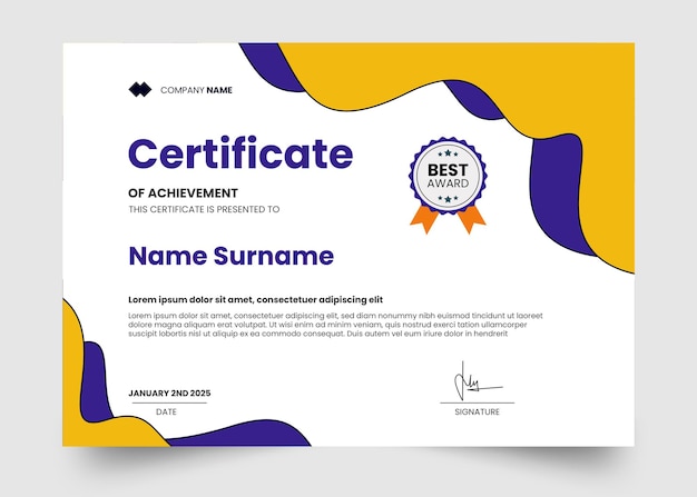 Simple wave and modern certificate design template