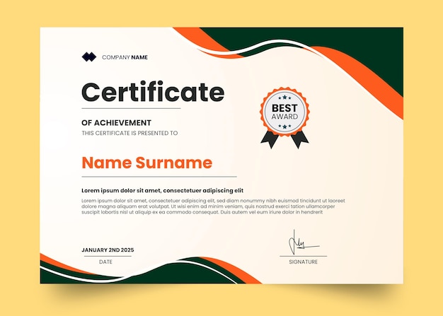 Simple wave and modern certificate design template