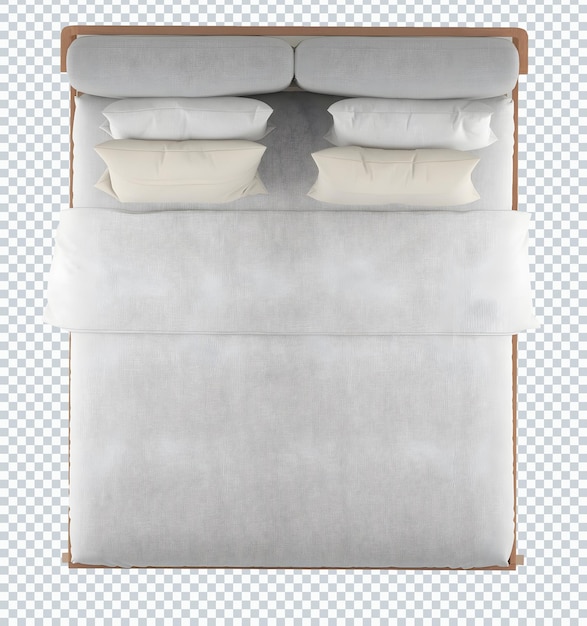 Simple wooden gray bedding set, bed, top view