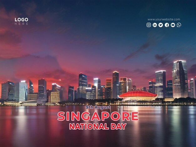 PSD singapore national independence day banner background template watercolor style